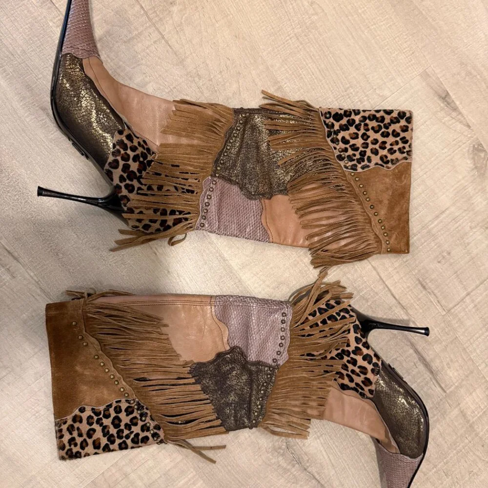 EL DANTE BOOTS/Rare,Vintage,High Fashion,Patchwork,Fringe Boots,Western Chic - Picture 3 of 10
